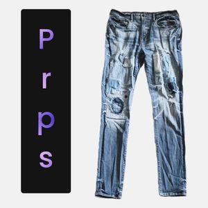 PRPS Windsor Stretch Indigo Blue Fade Destressed Parchwork Slim Fit Size 34